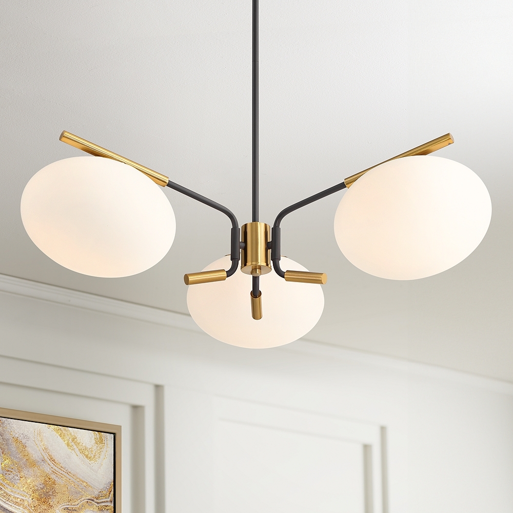 Possini Euro Gwynn 26 1/2" Black and Gold 3-Light Modern Chandelier - Image 0