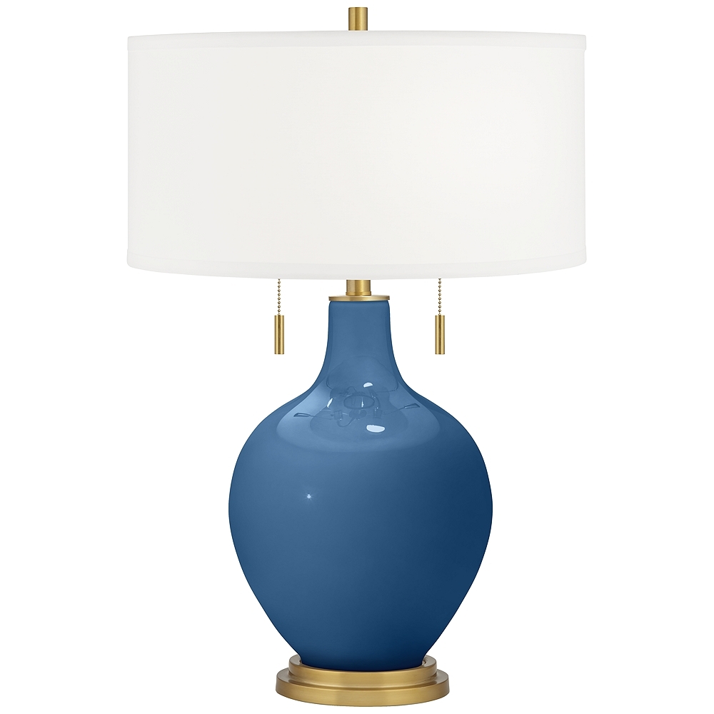 Color Plus Toby Brass 28" Regatta Blue Glass Table Lamp - Image 0