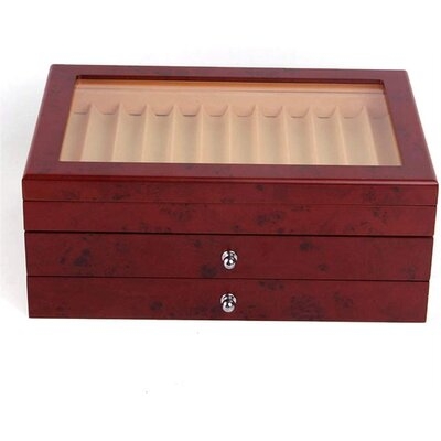 Rosewood 3 Layer 34 Slots Pen Box With Clear Acrylic Top - Image 0