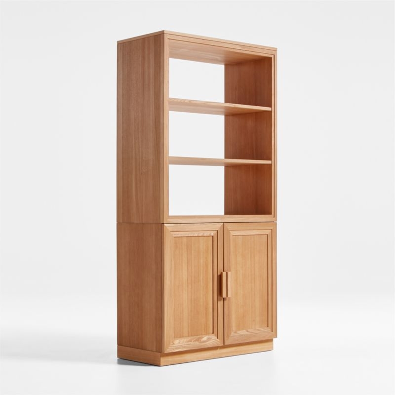 Calypso 36" Natural Wood Bookcase with Wood-Door Storage - Image 2