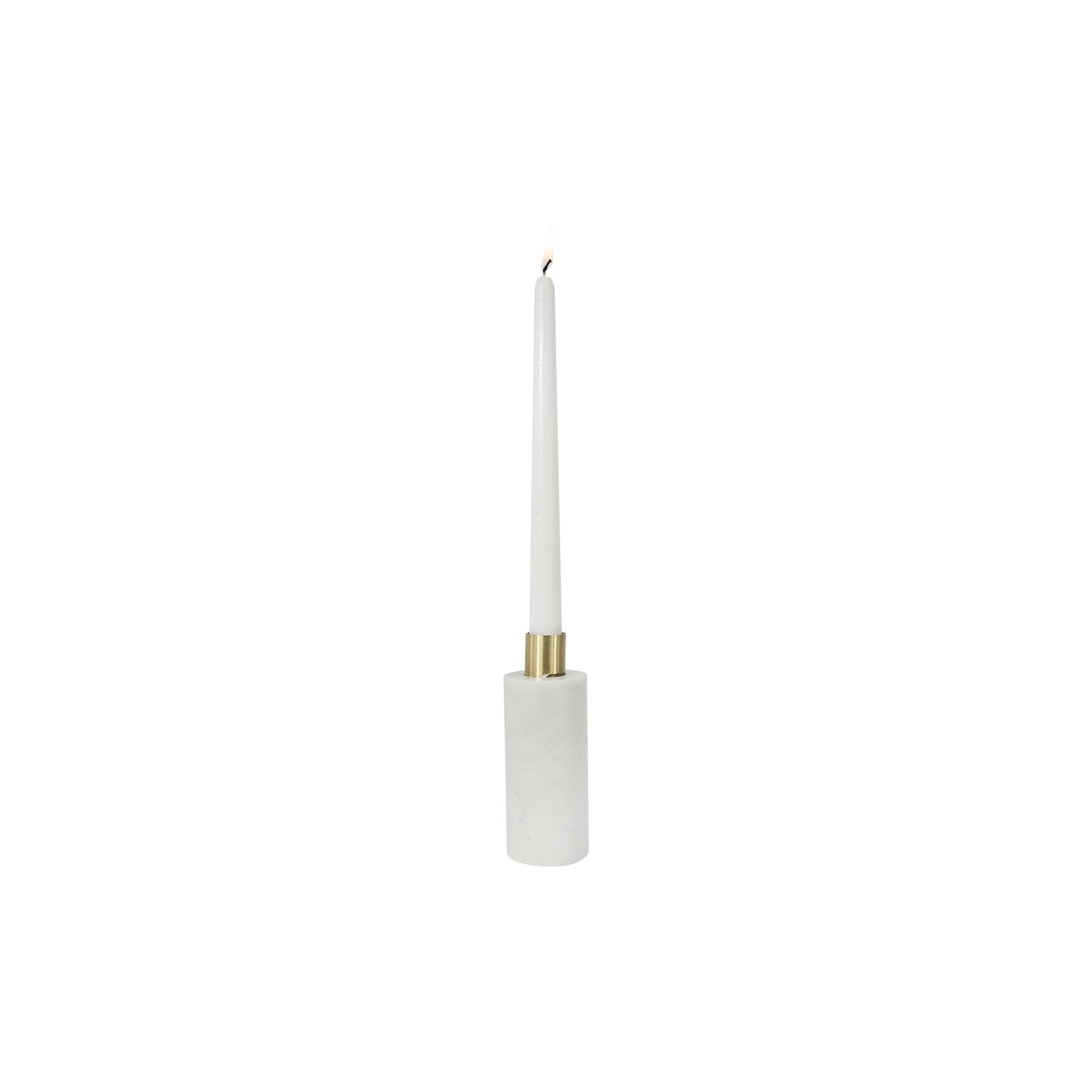 Tall Marble Taper Candle Holder, White & Brass - Image 1