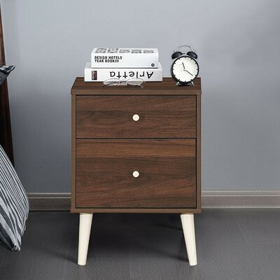 2-Drawer Nightstand Beside End Side Table With Rubber Legs - Image 0