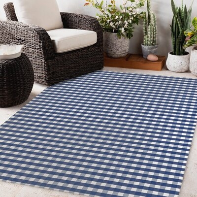 NAVY GINGHAM DREAM Outdoor Rug By Gracie Oaks - Image 0