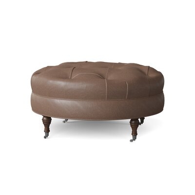 37" Genuine Leather Tufted Round Cocktail Ottoman - Image 0