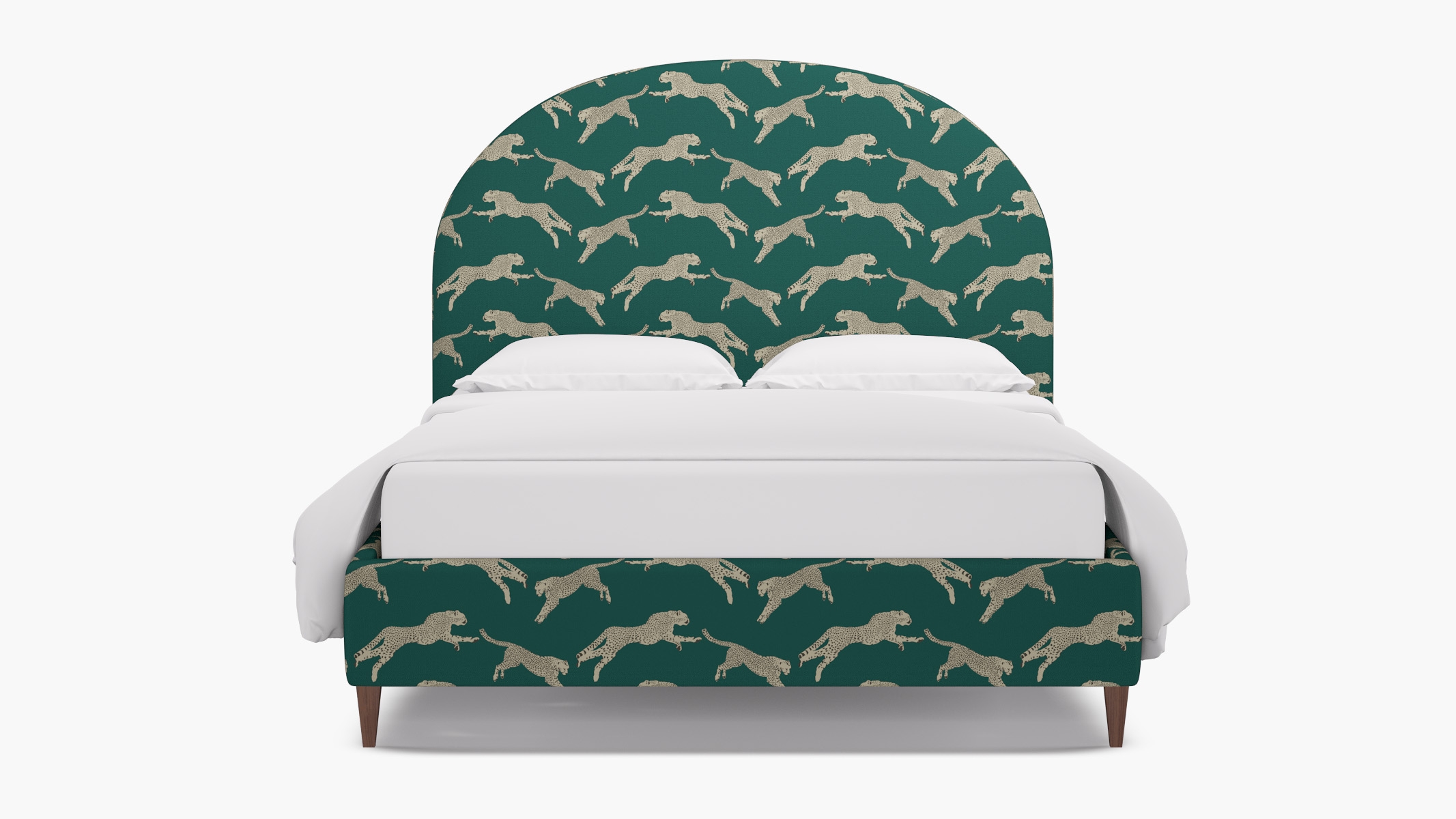 Demilune Bed, Polo Green Cheetah, Walnut Square Tapered Leg, Twin - Image 0