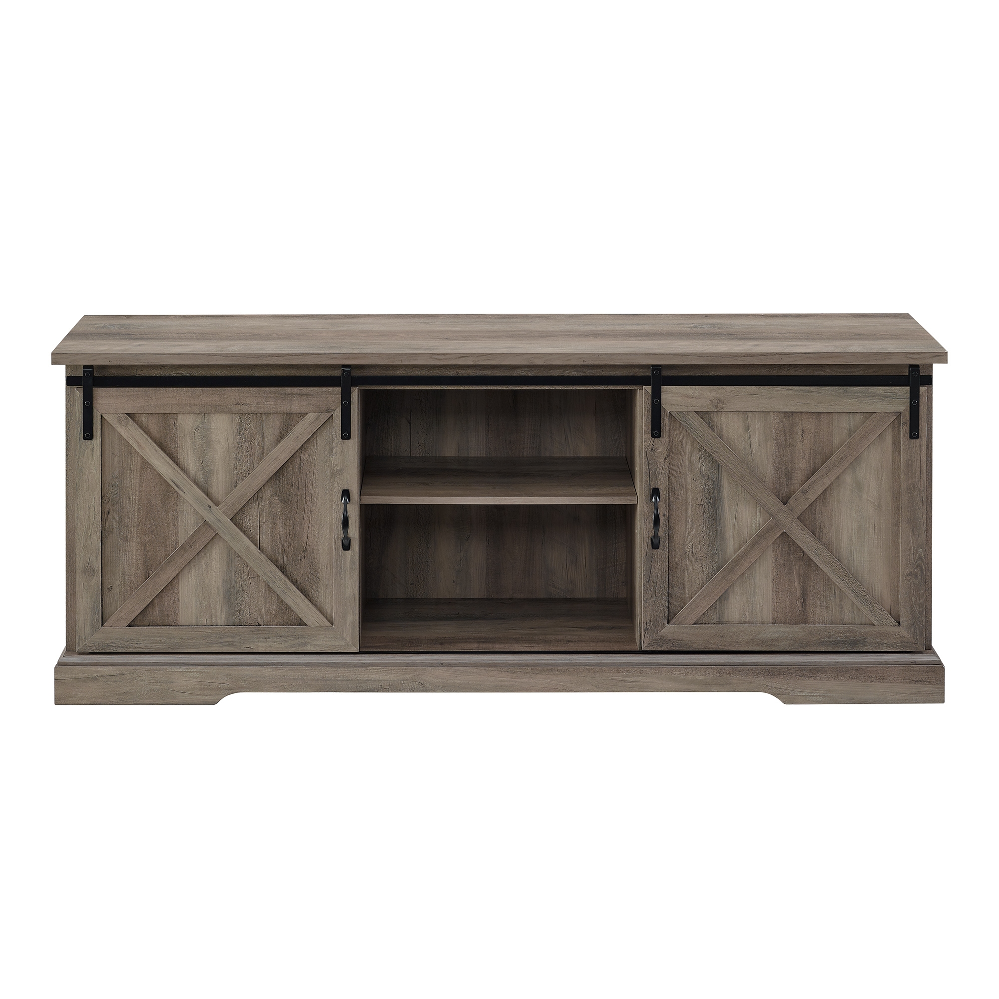 70" Sliding Barn Door TV Console - Grey Wash - Image 1