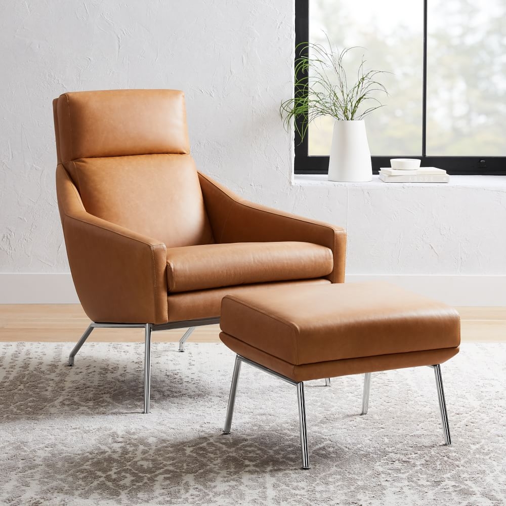 Austin Leather Armchair & Ottoman Set - Image 0