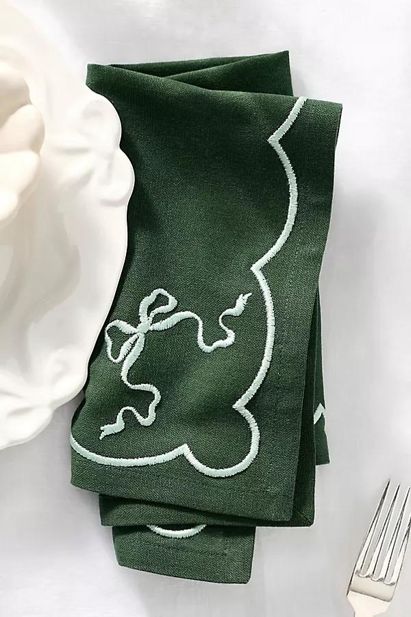 Benedita Bow Cotton Embroidered Napkins, Set of 4 - Image 0