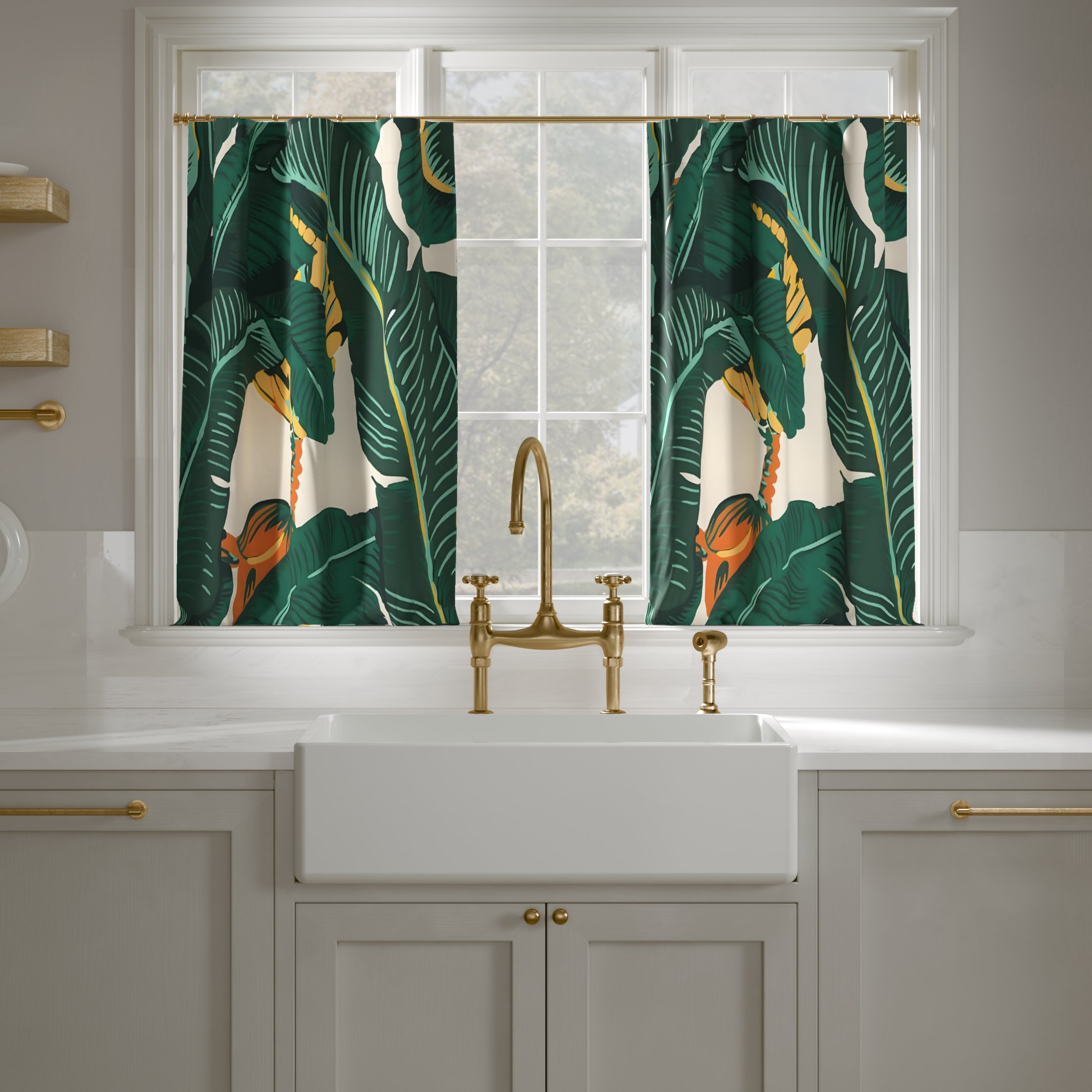 Printed Linen Café Curtain, Martinique®, 25" x 30", Privacy - Image 0