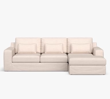 Big Sur Square Arm Slipcovered Deep Seat Right Arm Grand Sofa with Chaise Sectional, Down Blend Wrapped Cushions, Performance Heathered Basketweave Platinum - Image 1