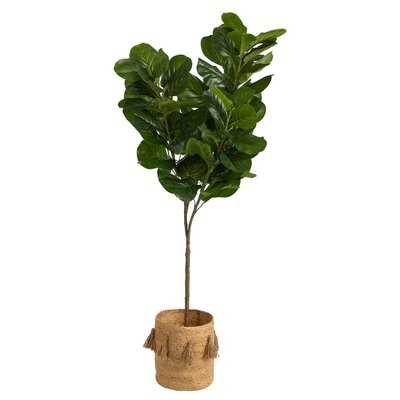 6Ft. Fiddle Leaf Fig Artificial Tree In Handmade Natural Jute Planter With Tassels - Image 0
