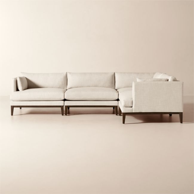 Mona 4-Piece L-Shaped Off-White Performance Linen Sectional Sofa - Image 0