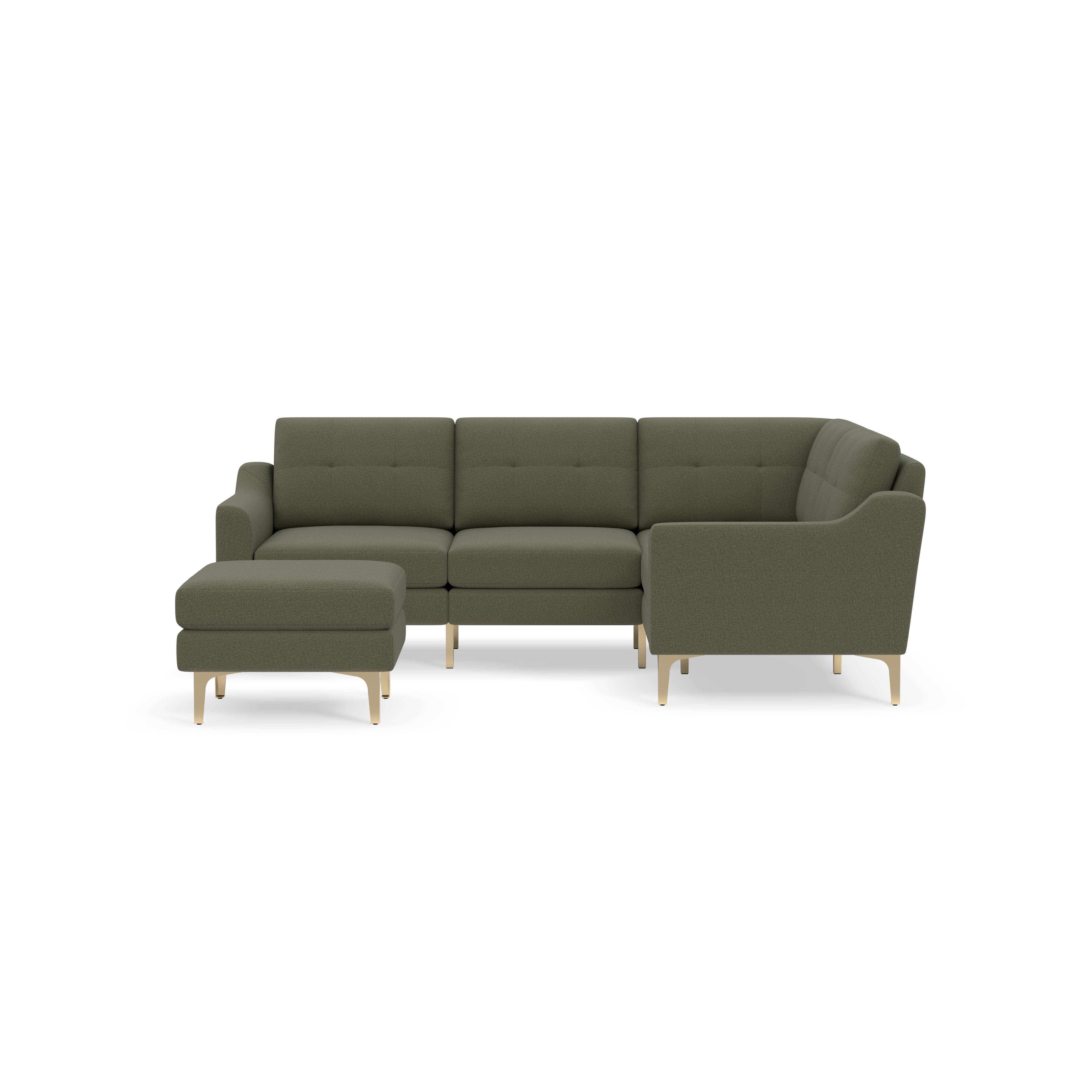 Nomad 4-Seat Corner Sectional with Ottoman - Moss Green - Performance Flatweave / Brass - Metal / Slope - Image 0