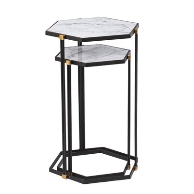 Faux Marble Nesting Tables- 2Pc Set, Black And Gold - Image 0