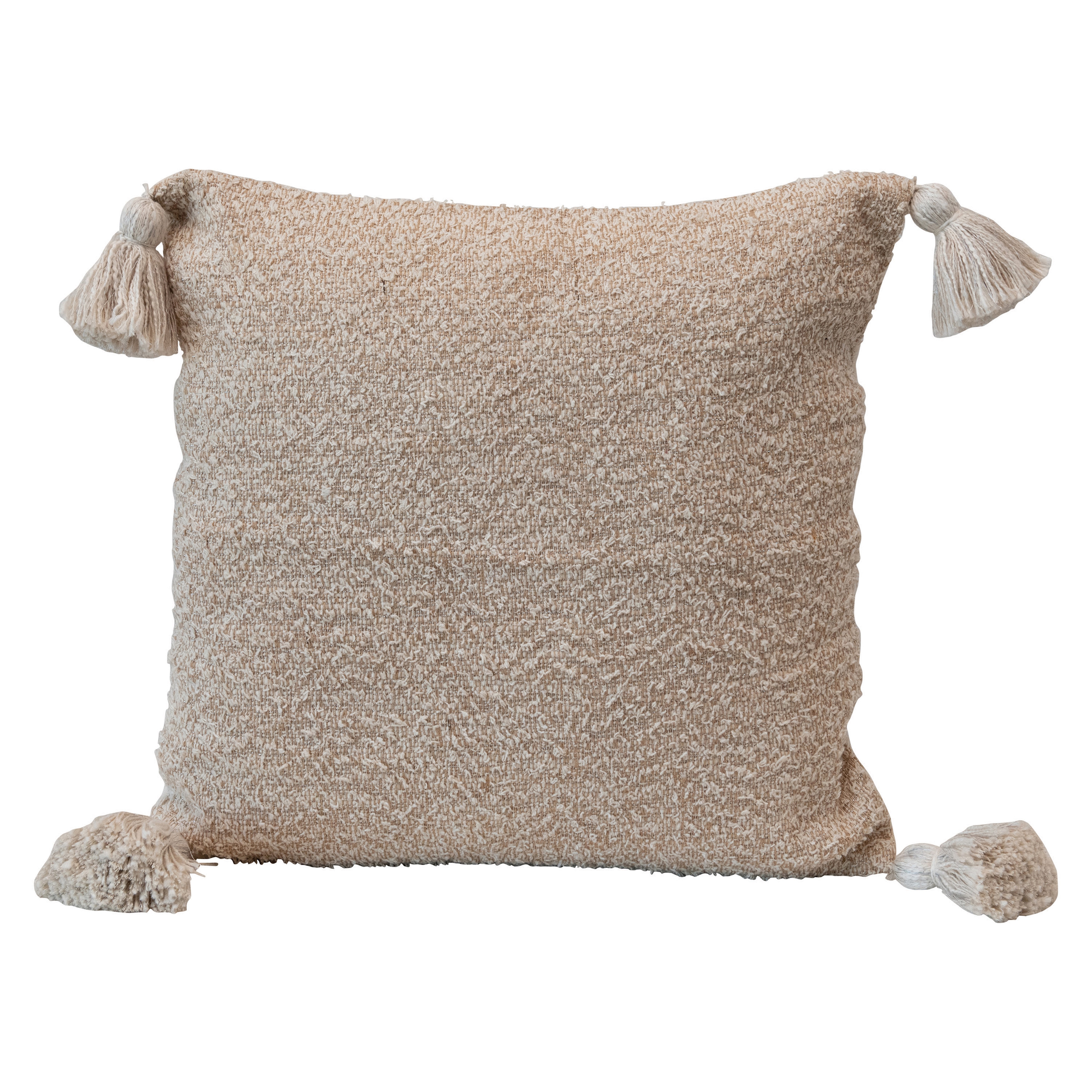 Woven Cotton Blend Lumbar Pillow with Metallic Thread & Tassels, Cream & Tan, 20" x 20" - Image 0