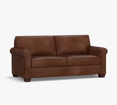 York Roll Arm Leather Loveseat 75", Polyester Wrapped Cushions, Burnished Bourbon - Image 2