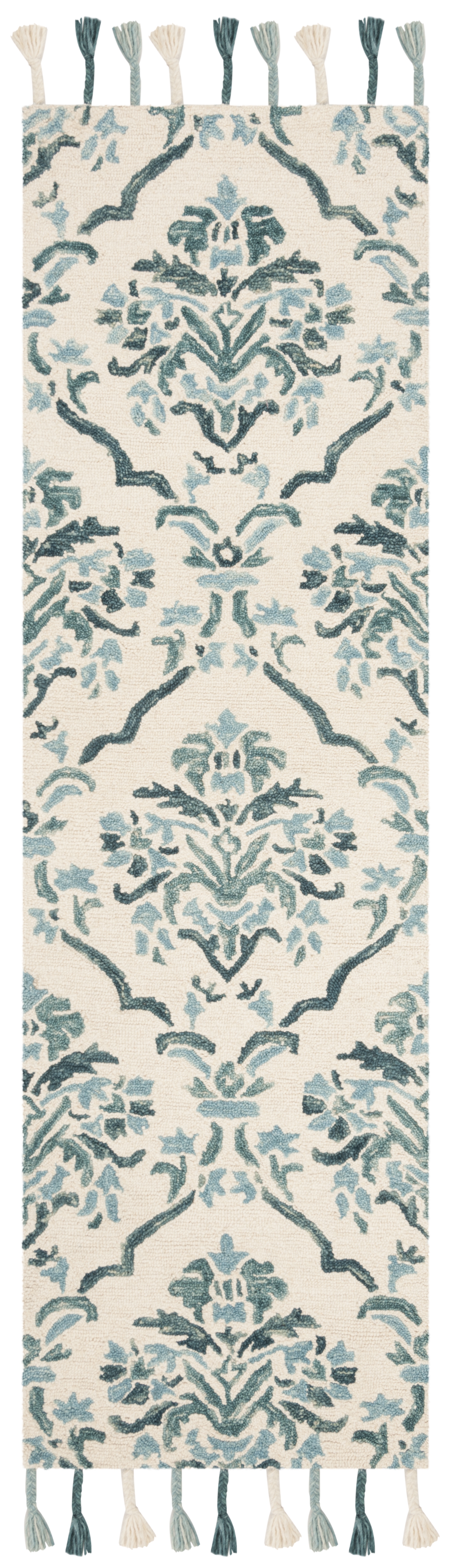 Arlo Home Hand Hooked Area Rug, SZN205A, Ivory/Turquoise,  2' 3" X 8' - Image 0