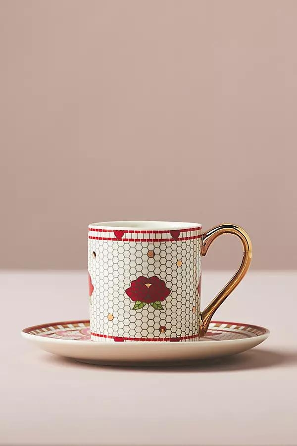 The Bistro Tile Stoneware Espresso Cup & Saucer: Valentine's Edition - Image 0