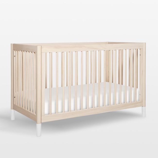 Babyletto Gelato White & Washed Natural Wood 4-in-1 Convertible Baby Crib with Toddler Bed Conversion Kit - Image 0
