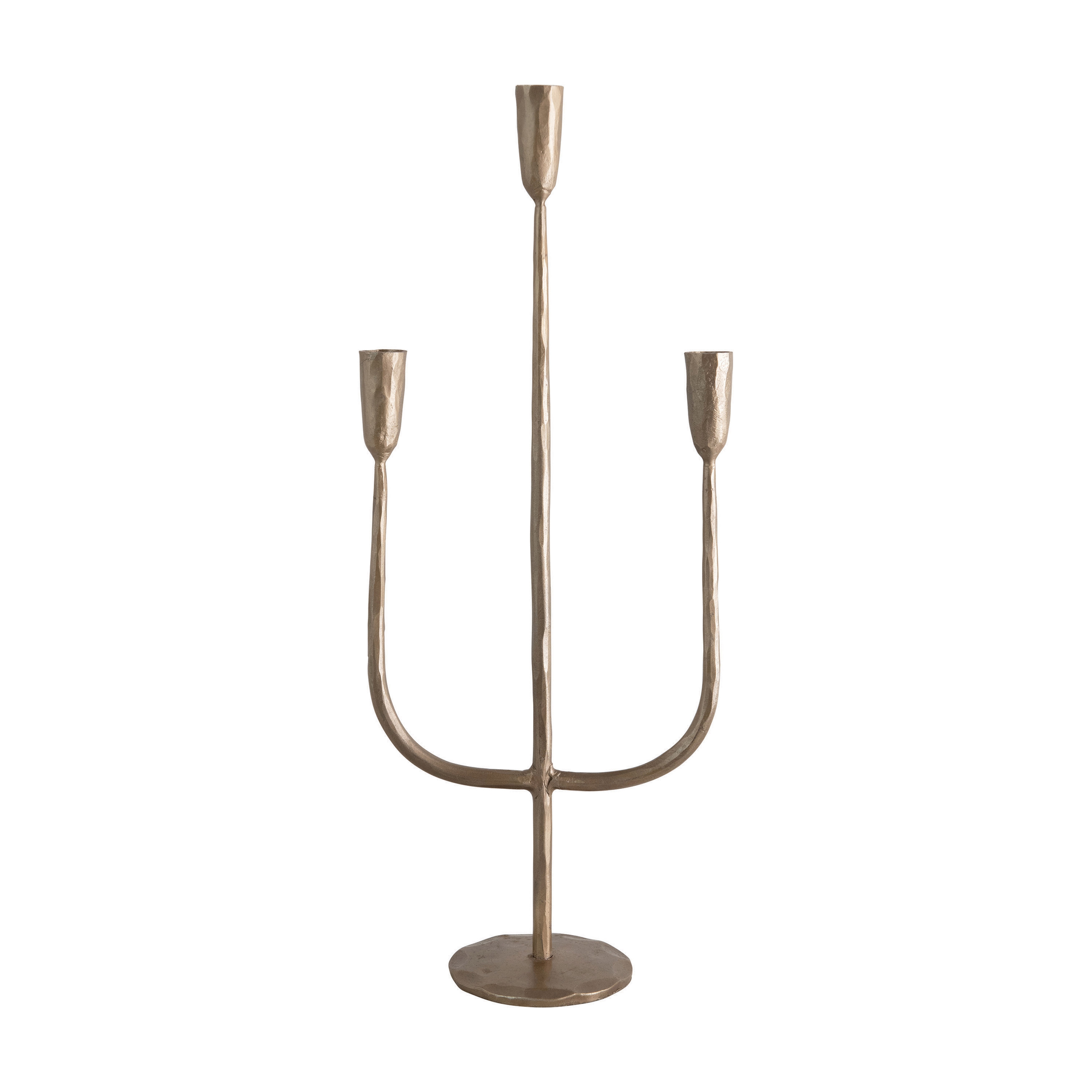 Hand-Forged Metal Candelabra, Antique Brass Finish (Holds 3 Taper Candles) - Image 0