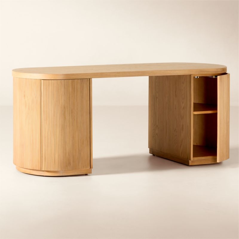 Reid 70" Oval Light Oak Storage Desk - Image 1