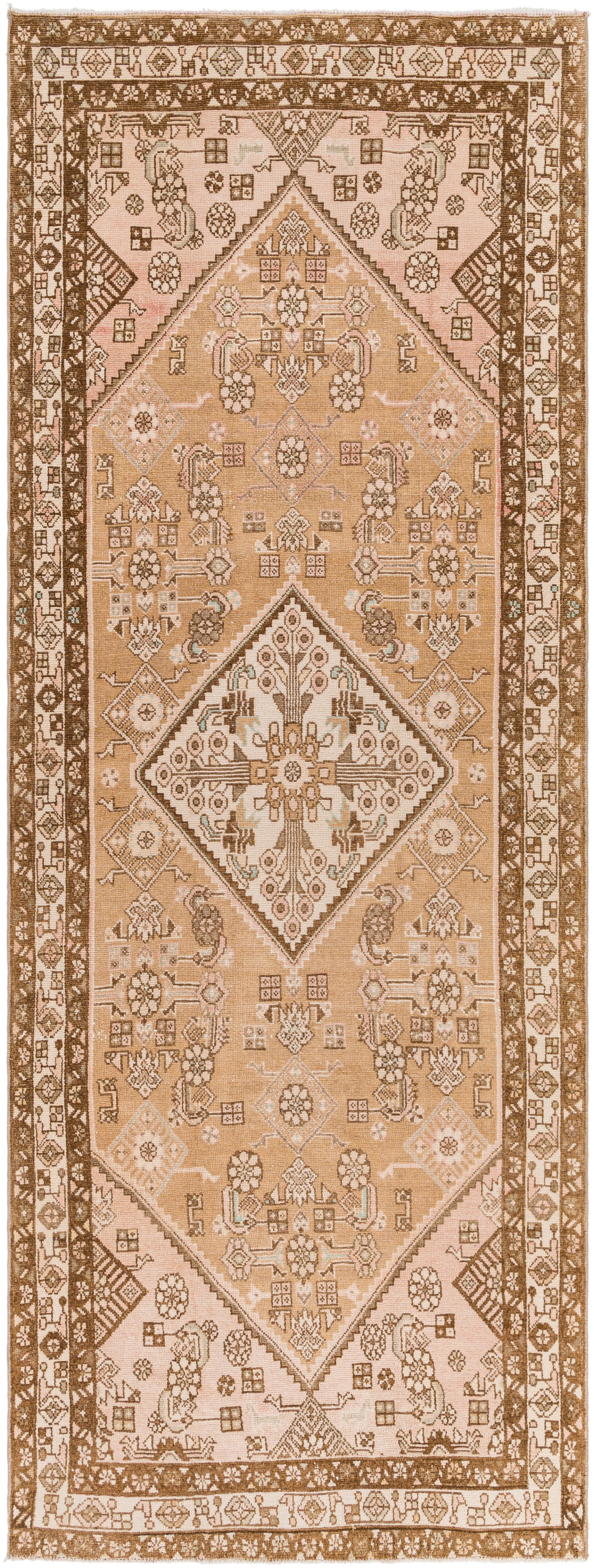 Antique One of a Kind Brown Indoor 3'8" x 9'9" Handmade Rug - Image 0