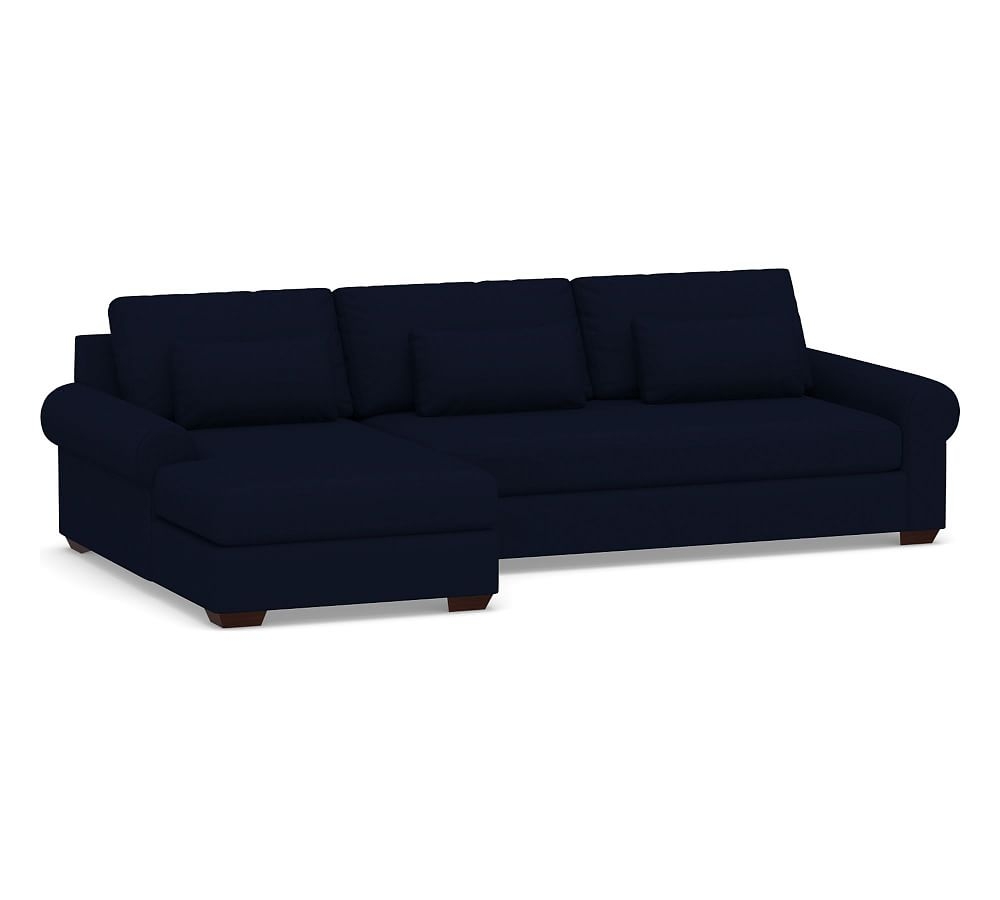 Big Sur Roll Arm Upholstered Deep Seat Right Arm Sofa with Chaise Sectional and Bench Cushion, Down Blend Wrapped Cushions, Performance Everydaylinen(TM) Navy - Image 0