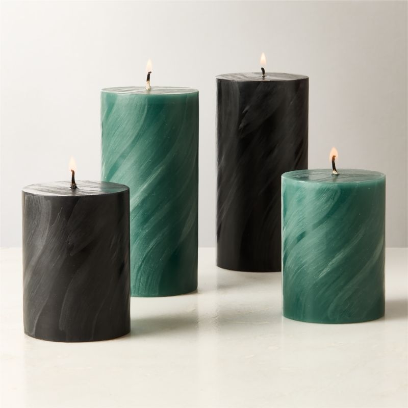 Tour Green Swirl Pillar Candle 3"X4" - Image 2