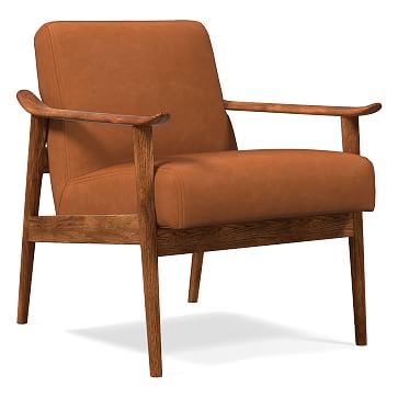 Mid-Century Show Wood Chair, Poly, Vegan Leather, Saddle, Pecan - Image 1