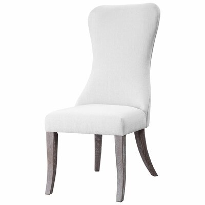 Kelci Upholstered Wing Back Parsons Chair in White - Image 0