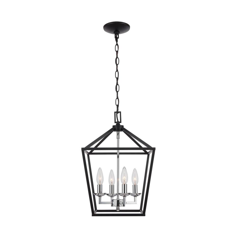 Home Decorators Collection Weyburn 4-Light Black and Polished Chrome Caged Chandelier - Image 0