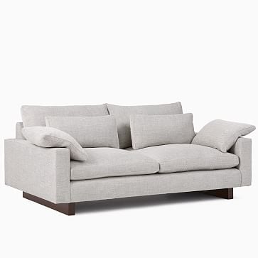 Harmony XL 82" Sofa Bench, Down, Yarn Dyed Linen Weave, Alabaster, Walnut - Image 1