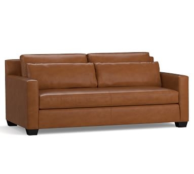 York Square Arm Leather Deep Seat Sofa 80" with Bench Cushion, Polyester Wrapped Cushions, Churchfield Camel - Image 1