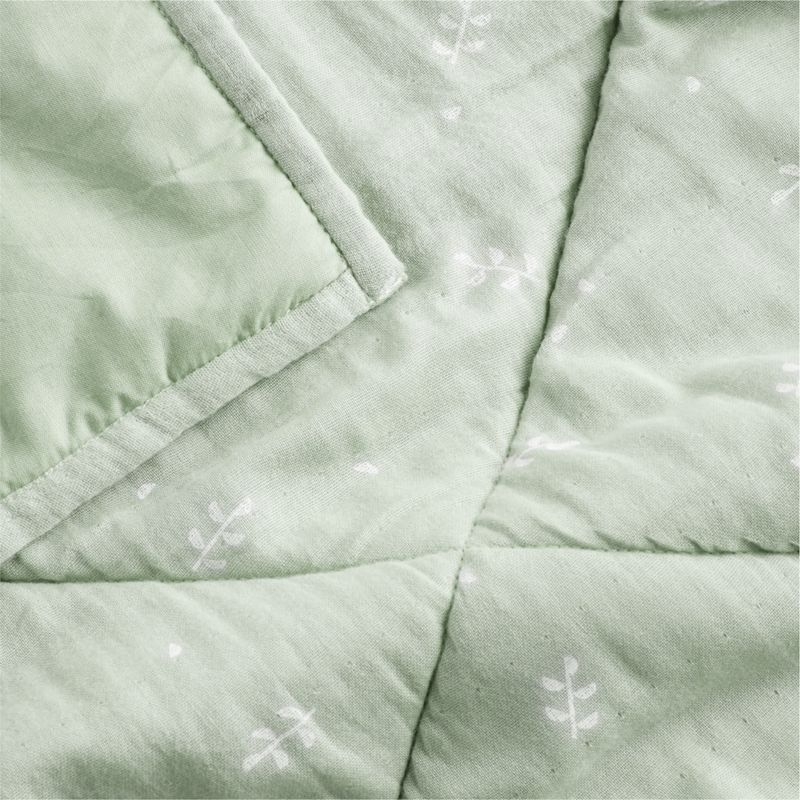 Supersoft Muted Teal Leaf Print Organic Cotton Gauze Baby Crib Quilt - Image 3