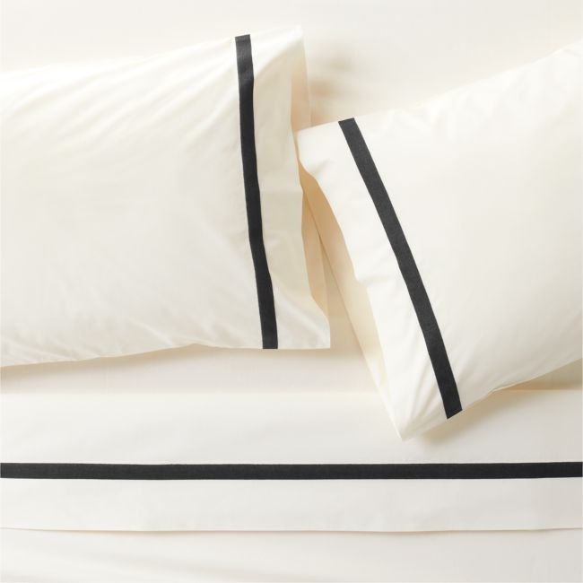 Favorite Organic Cotton Percale Tuxedo Stripe Ink Black Full Bed Sheet Set - Image 0