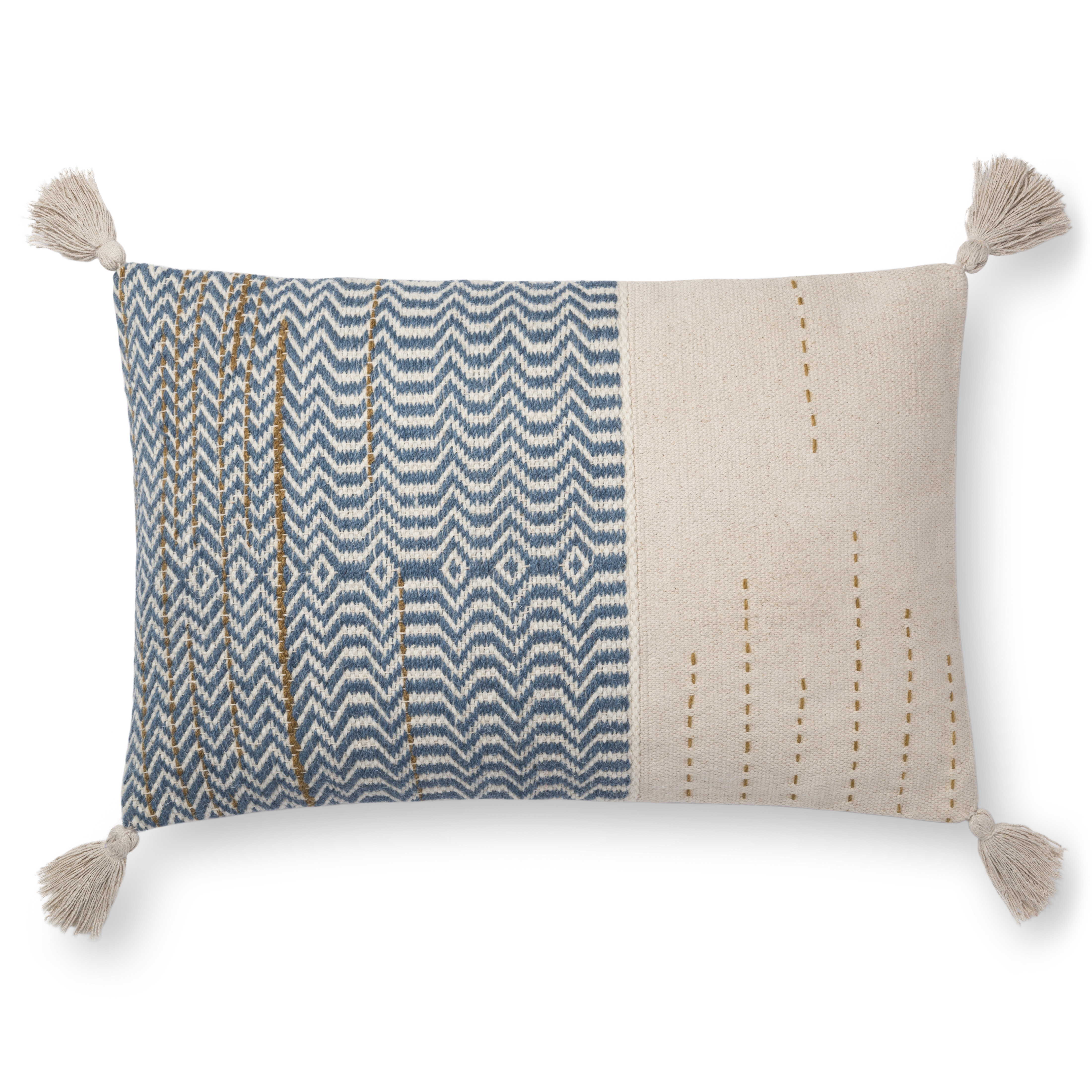 Magnolia Home by Joanna Gaines PILLOWS P1086 IVORY / BLUE 12" x 27" Cover Only - Image 1