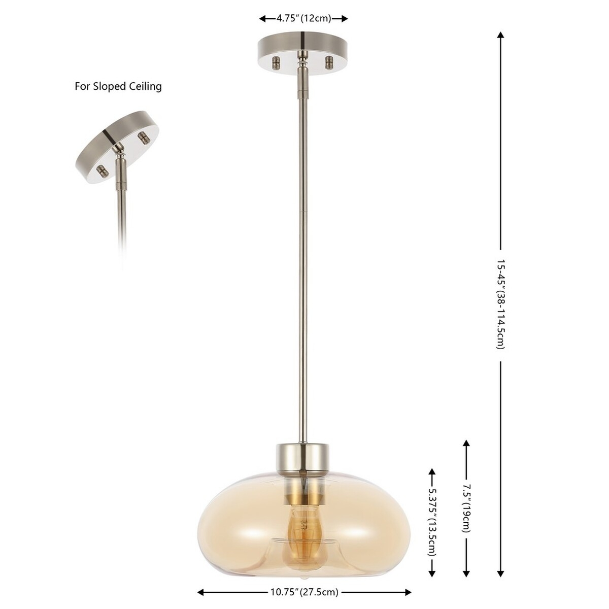 Jorie 11 Inch Pendant - Amber / Nickel - Safavieh - Image 5