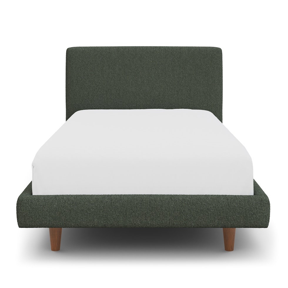 Tessu Twin Low Profile Upholstered Bed - Green Wool Bouclé - Image 1