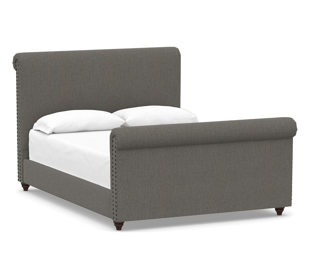 Chesterfield Non-Tufted Upholstered Bed & Tall Footboard, King, Chenille Basketweave Charcoal - Image 0