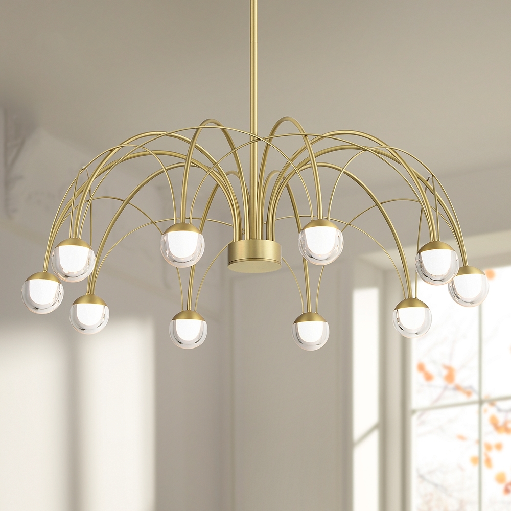 Possini Euro Showers 26"W Brushed Gold 10-Light LED Umbrella Pendant - Image 0