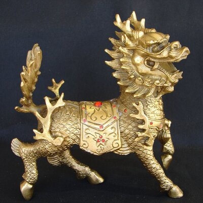 Brass Chi Lin, Brass Chinese Dragon Horse - Image 0