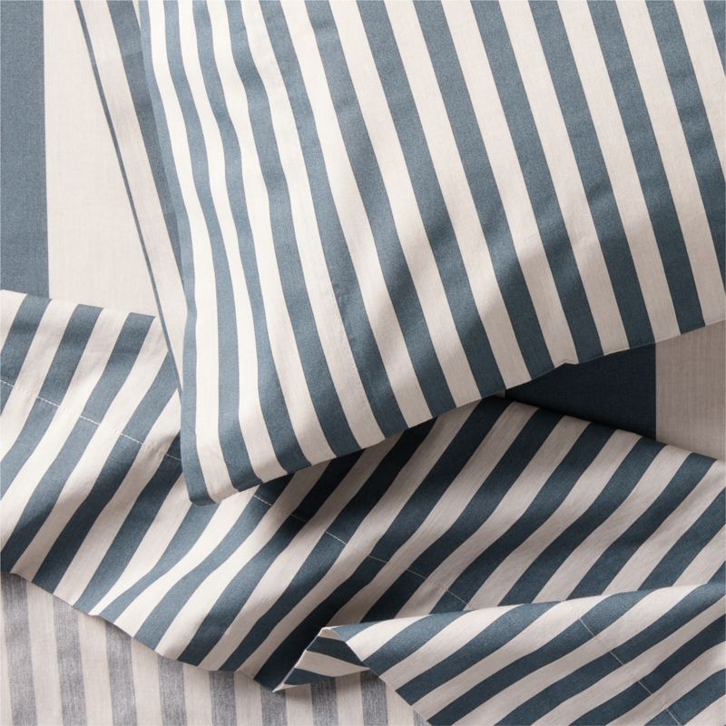 Riviera Blue and Oatmeal Stripe 100% Organic Cotton Kids Twin Sheet Set - Image 4