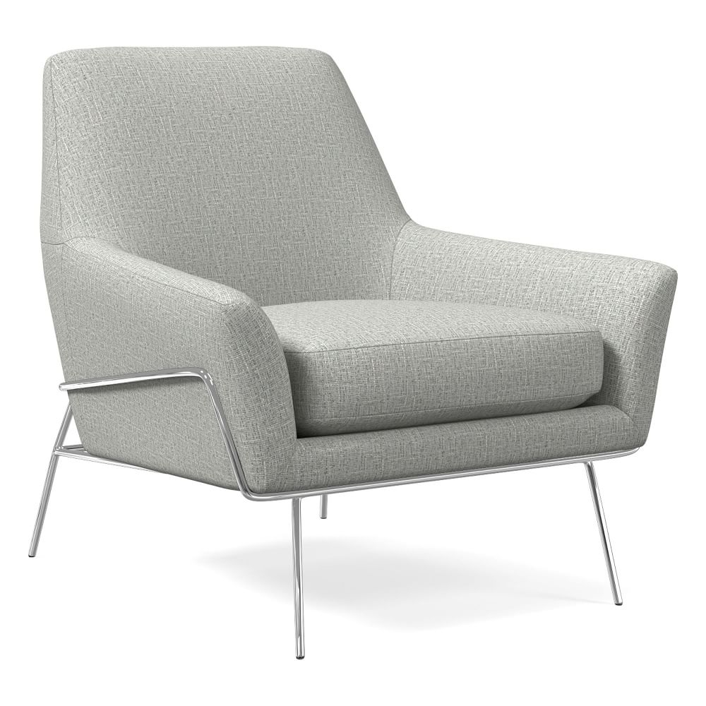 Lucas Wire Base Chair, Poly, Deco Weave, Pearl Gray, Polished Nickel - Image 0