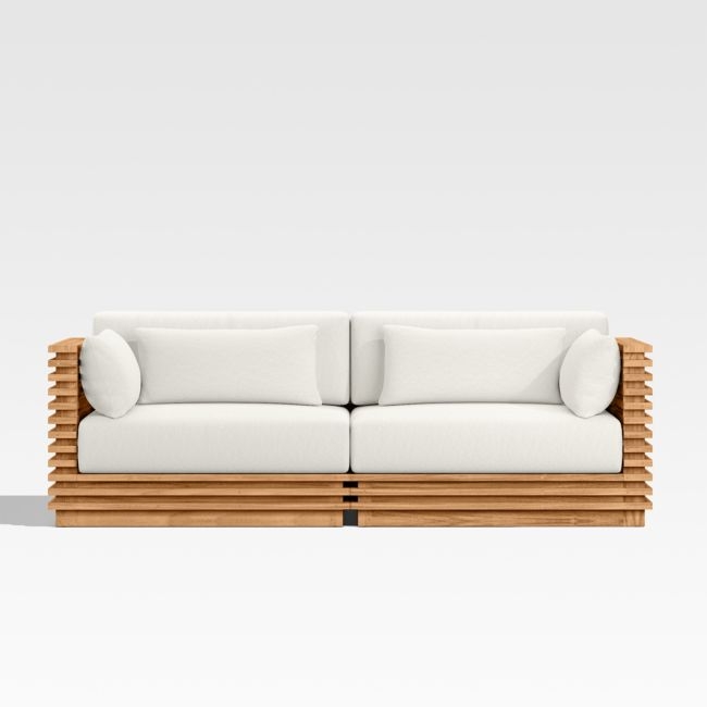 Batten 83" Natural Teak Outdoor Loveseat with Canvas Sunbrella ® Cushions - Image 0