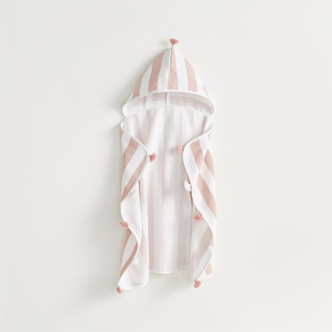 Pink Striped with Tassles Organic Baby Hooded Towel - Image 0