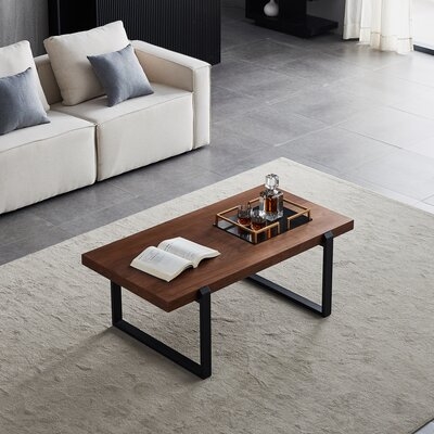 Minimalist Coffee Table,black Metal Frame With Walnut Top- Square Coffee Table - Image 0