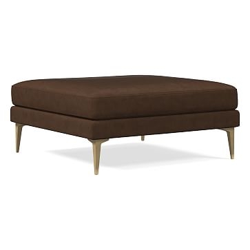 Andes Ottoman, Poly, Vegan Leather, Molasses, Blackened Brass - Image 0