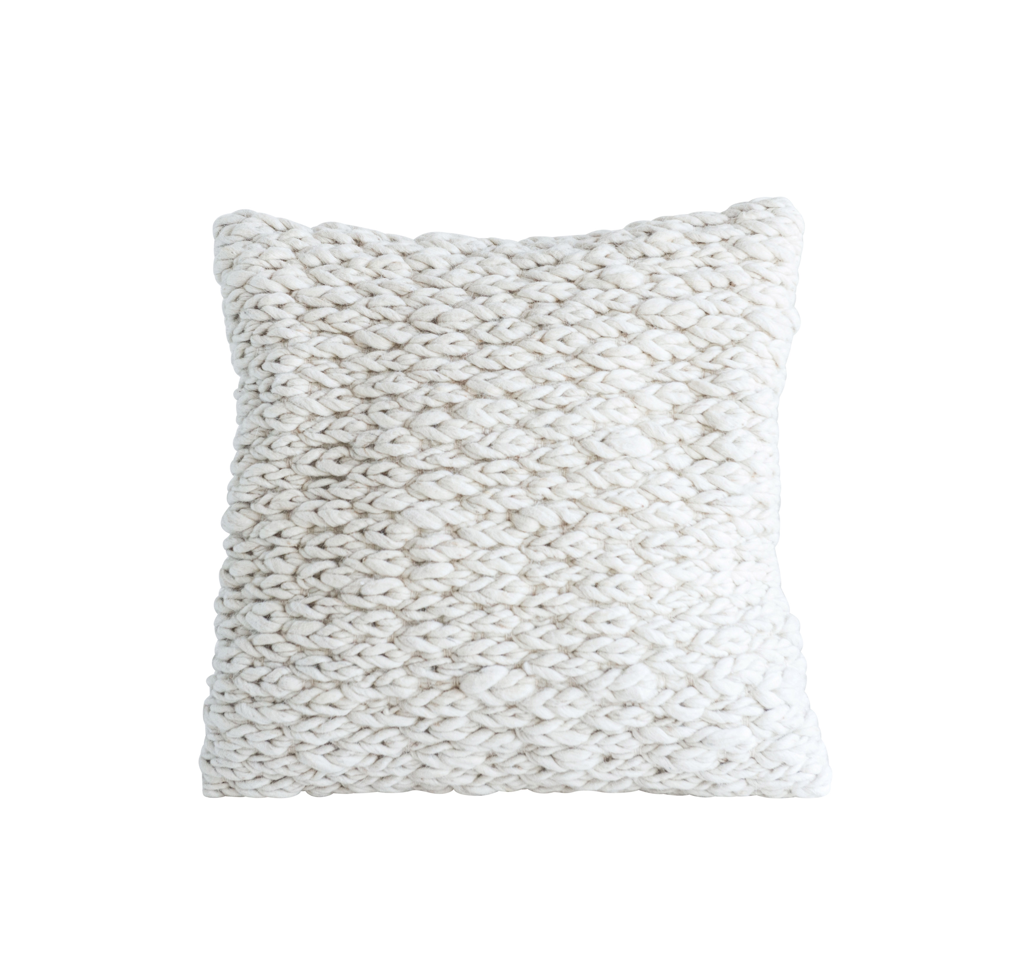 Square Off-White Wool Pillow with Thick Cable Knit Design - Image 0