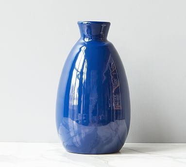 Mouth-Blown Ceramic Vase, Medium, Navy Blue - Image 0