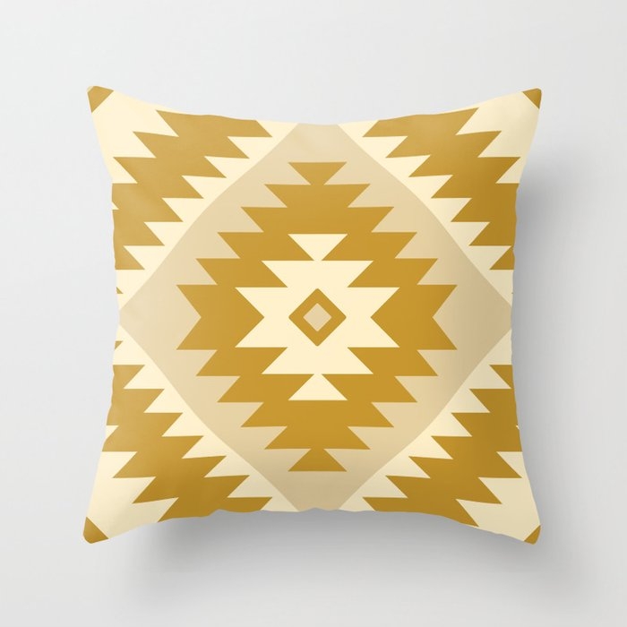 Tangiers Kilim In Gold Throw Pillow by House Of Haha - Cover (24" x 24") With Pillow Insert - Indoor Pillow - Image 0